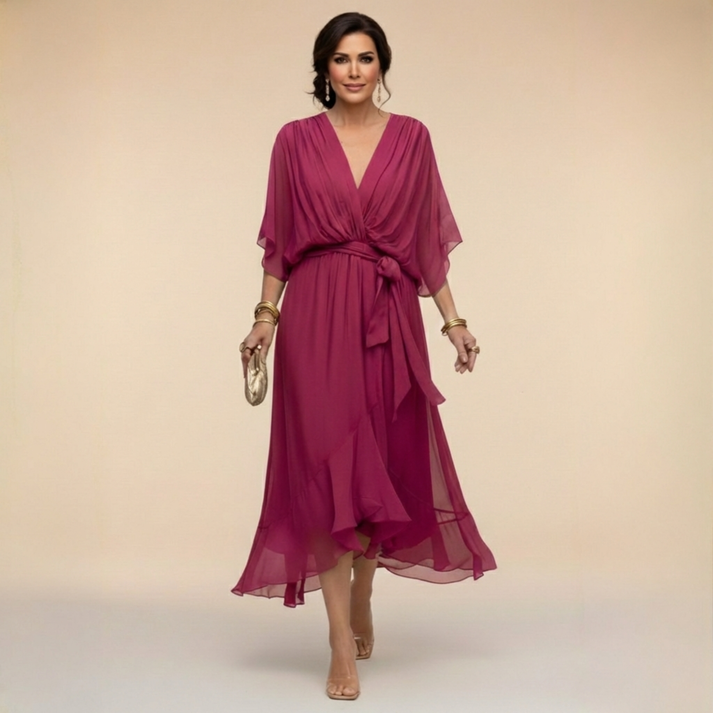 Harshani - Rochie Din Sifon cu Decolteu în V
