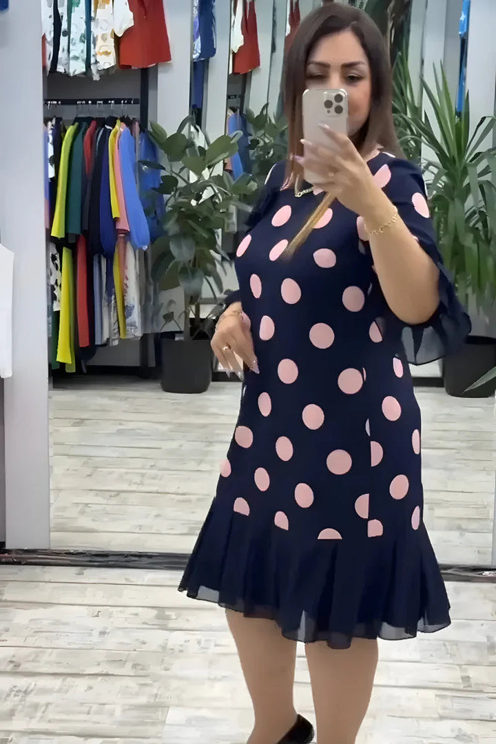 Gigi - Rochie Midi Cu Buline și Mâneci Evazate