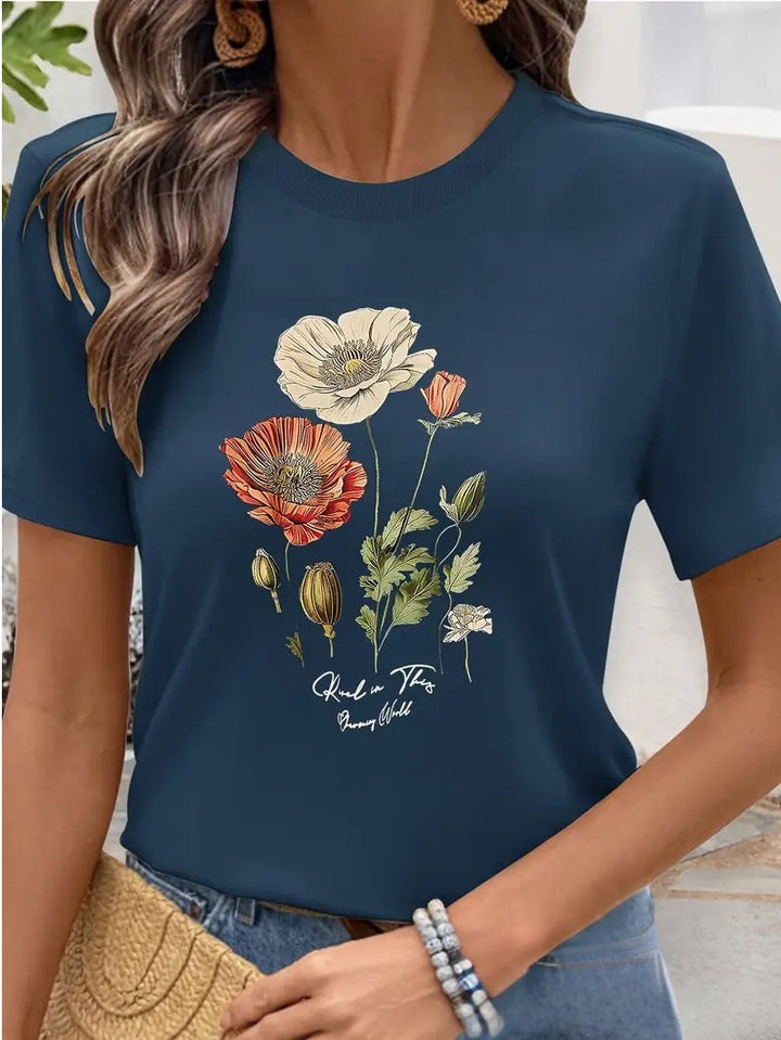 Aimilia - Tricou Cu Mâneci Scurte și Imprimeu Floral De O Eleganță Deosebită