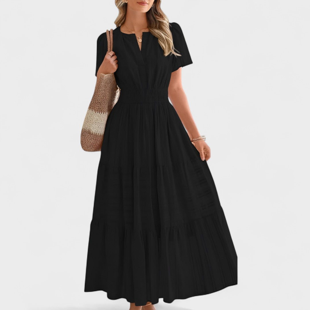 Maura - Vara Mânecă Scurtă Rochie Maxi