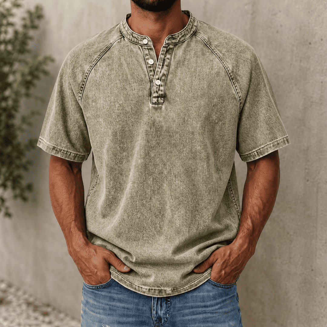 Zerric - Cămașă Henley Din Denim Cu Mâneci Scurte