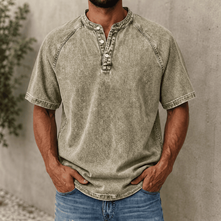 Zerric - Cămașă Henley Din Denim Cu Mâneci Scurte