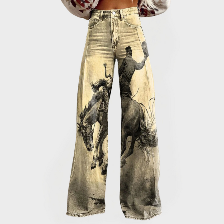 Lottie - Blugi din Denim cu croi Larg și Imprimeu Western
