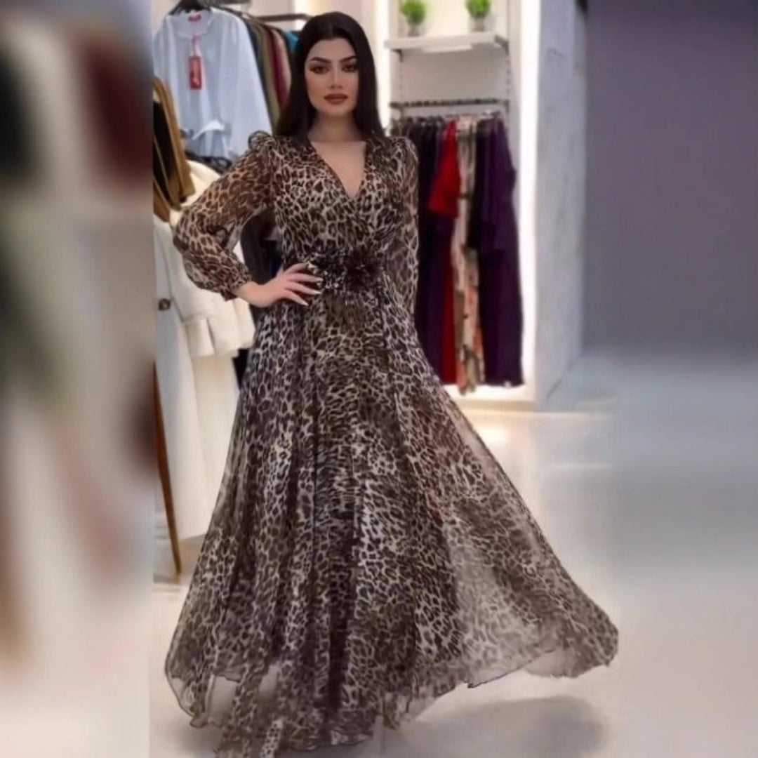 Nalera - Rochie Mxi Cu Imprimeu Leopard De Eleganță