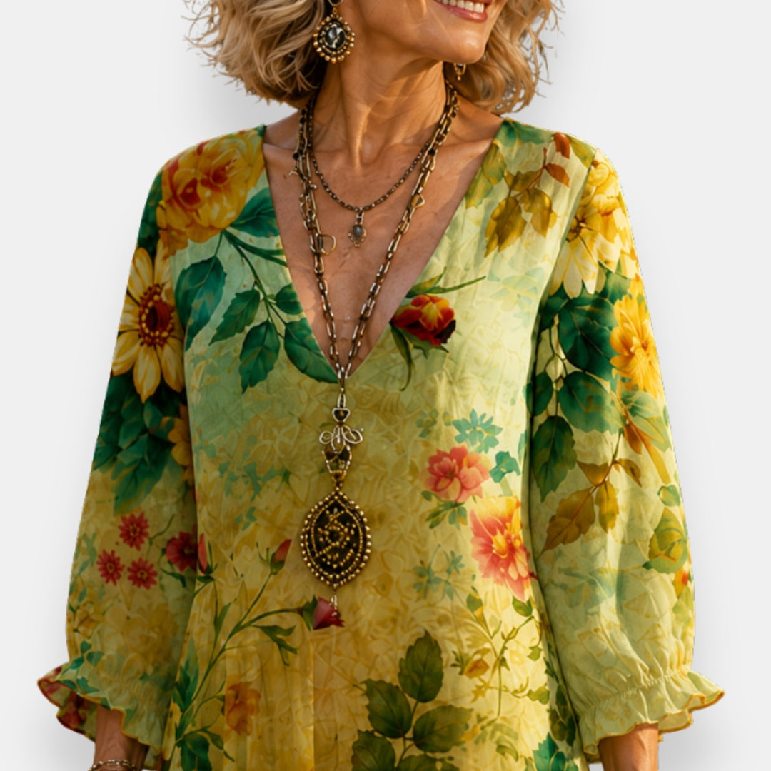 Emila – Rochie Florală Lejeră Cu Decolteu în V