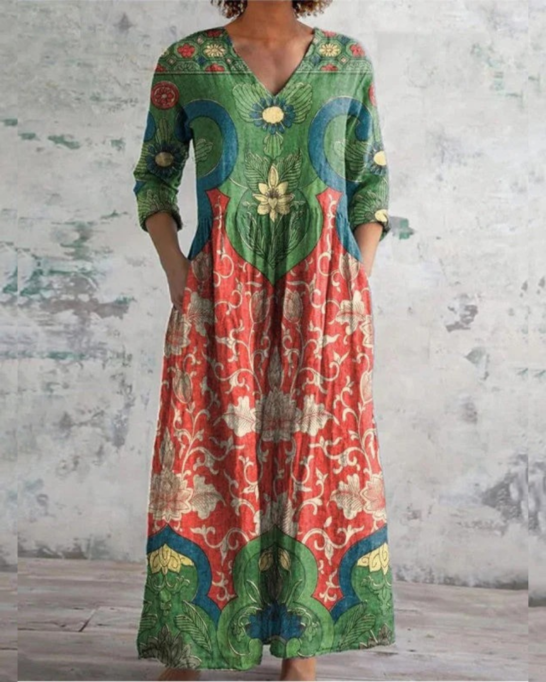 Bernadine - Rochie Lungă Cu Imprimeu Floral Vintage