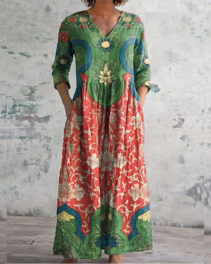 Bernadine - Rochie Lungă Cu Imprimeu Floral Vintage