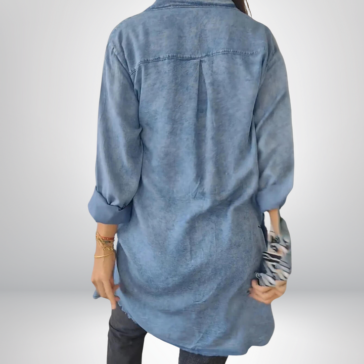 Krystyna - Jacheta Elegantă Din Denim cu Mâneci Lungi și Guler