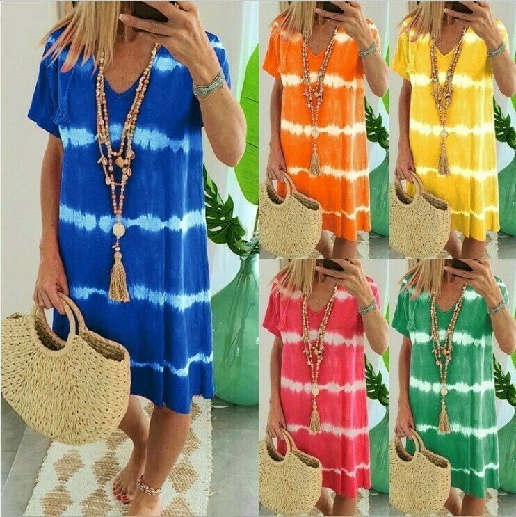 Karlaa - Rochie Largă De Vară Cu Dungi În Stil Batik