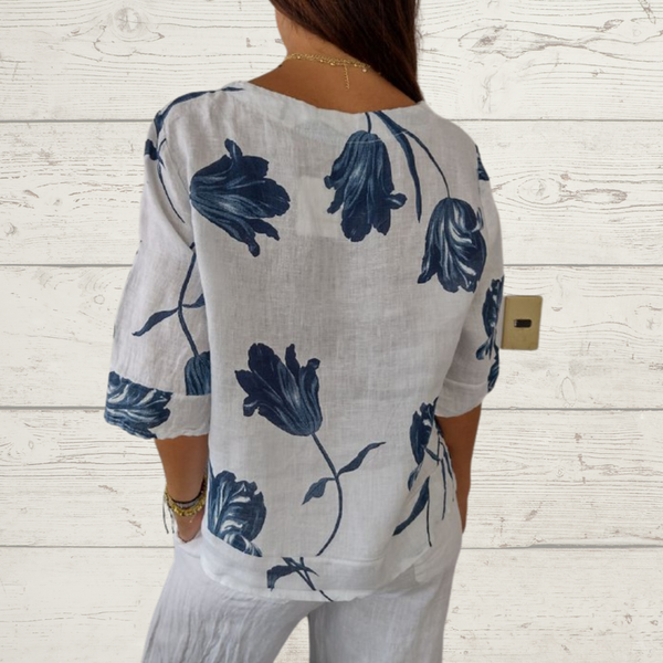 Despoina - Bluză Elegantă cu Iimprimeu Floral și Nasturi
