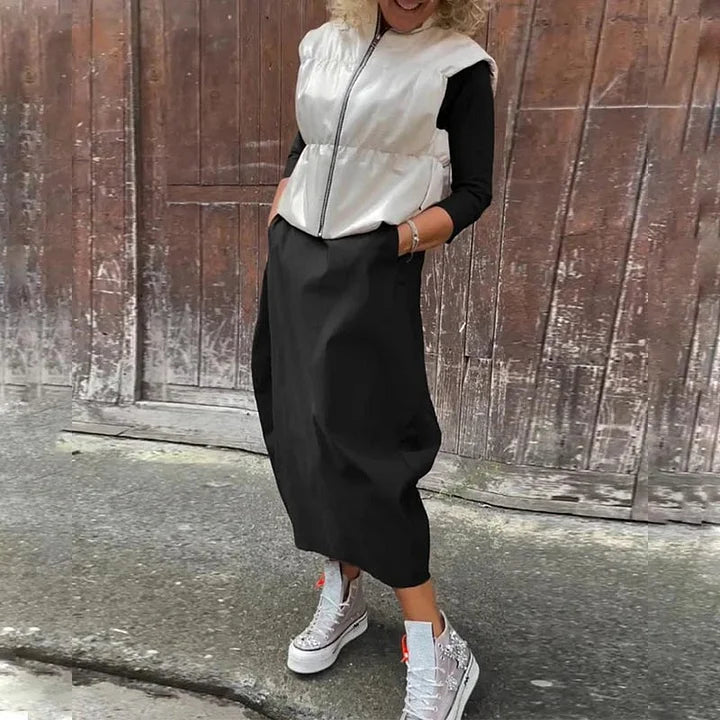 Vionel - Rochie Din Poliester Cu Mâneci Lungi și Buzunare