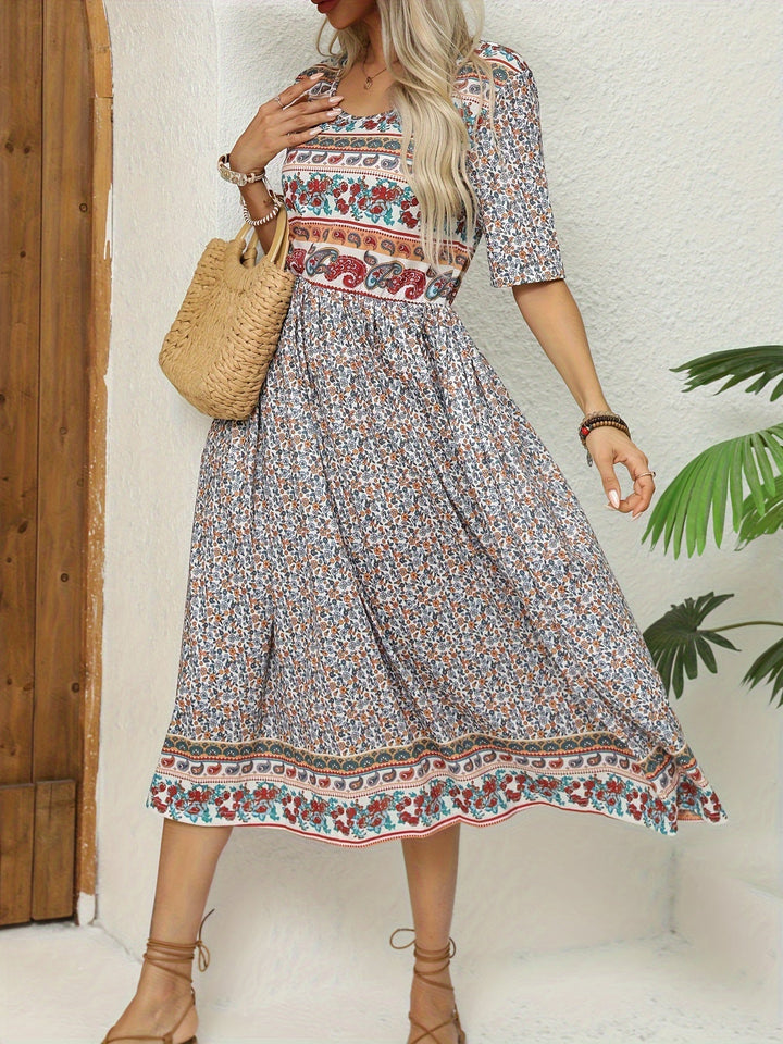 Jeeni - Rochie Cu Mâneci Scurte Si Smprimeu Floral