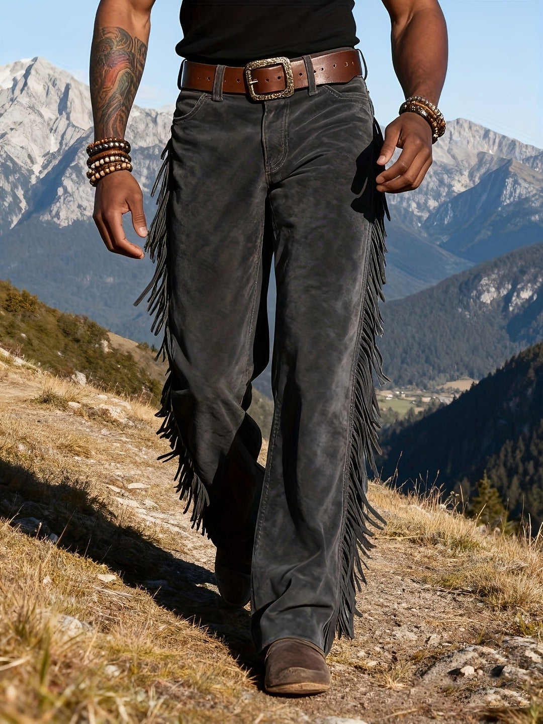Altan - Pantaloni Casual Retro Western Cu Franjuri