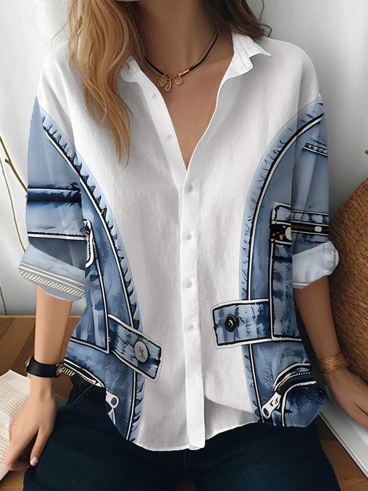 Alfiya - Cămașă Cu Mâneci Lungi Și Buzunar De Vestă Din Denim