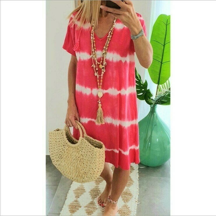 Karlaa - Rochie Largă De Vară Cu Dungi În Stil Batik