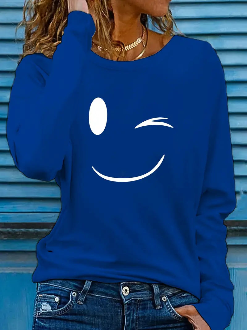 Odalina - Tricou Cazual Cu Imprimeu Smiley Cu Ochiul