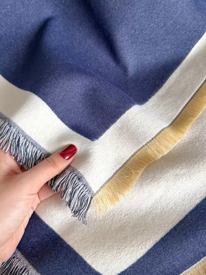 Taisija - Șal Reversibil Din Jacquard Cu Dungi Din Imitație De Cașmir