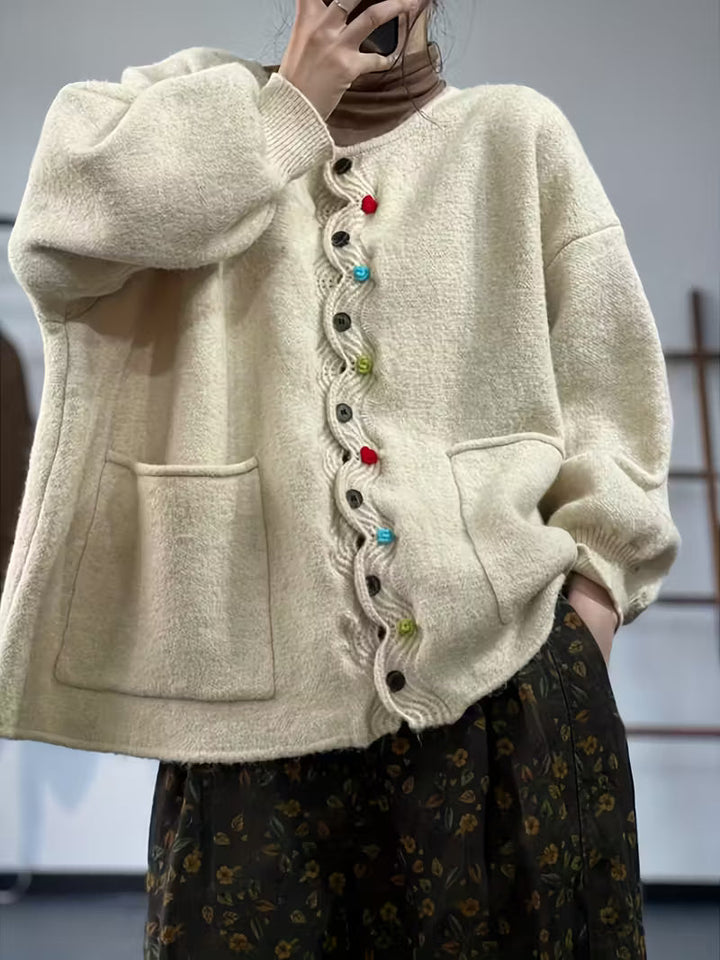 Kynza - Cardigan Supradimensionat Cu Nasturi Colorați In Față