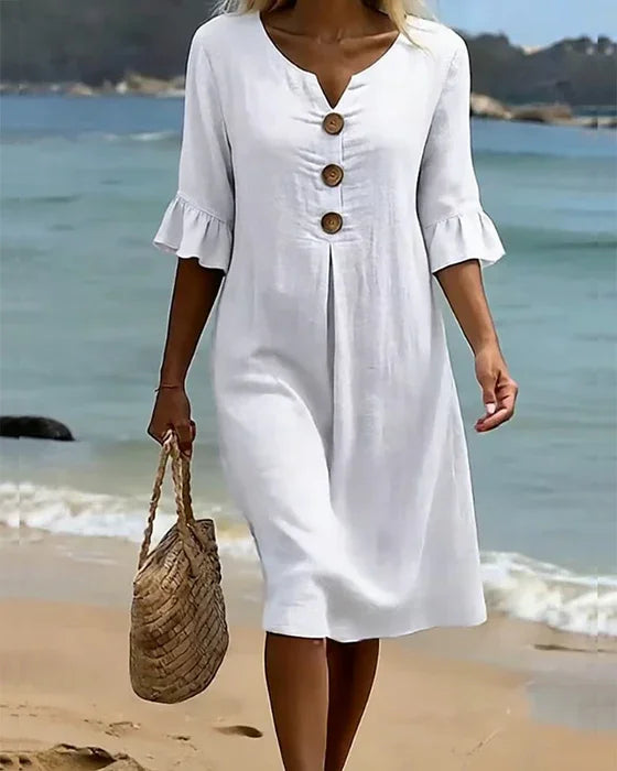 Mlaina – Rochie Midi Elegantă Cu Nasturi