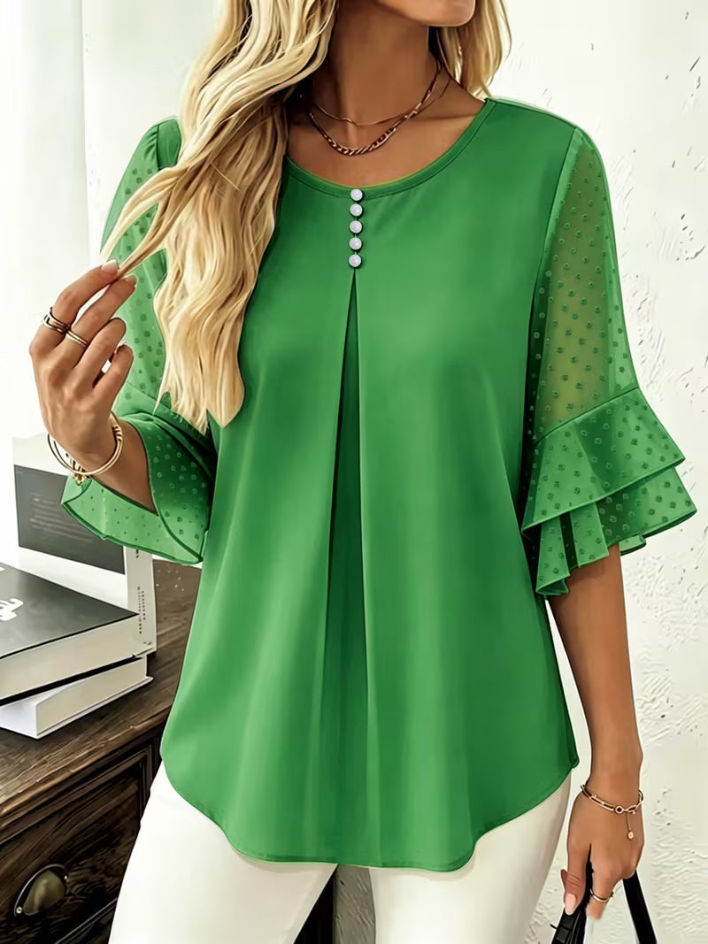 Hurley – Bluză cu Guler Rotund și Mâneci Transparente cu Volane