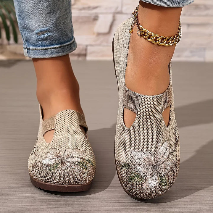 Martine – Pantofi Din Tricot Cu Broderie Florală Din Material Respirabil