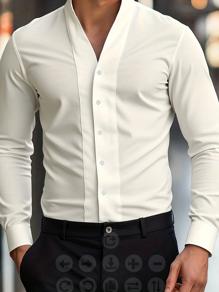 Almasbek - Cămașă Cu Mâneci Lungi Croială Slim Fit Și Decolteu În V
