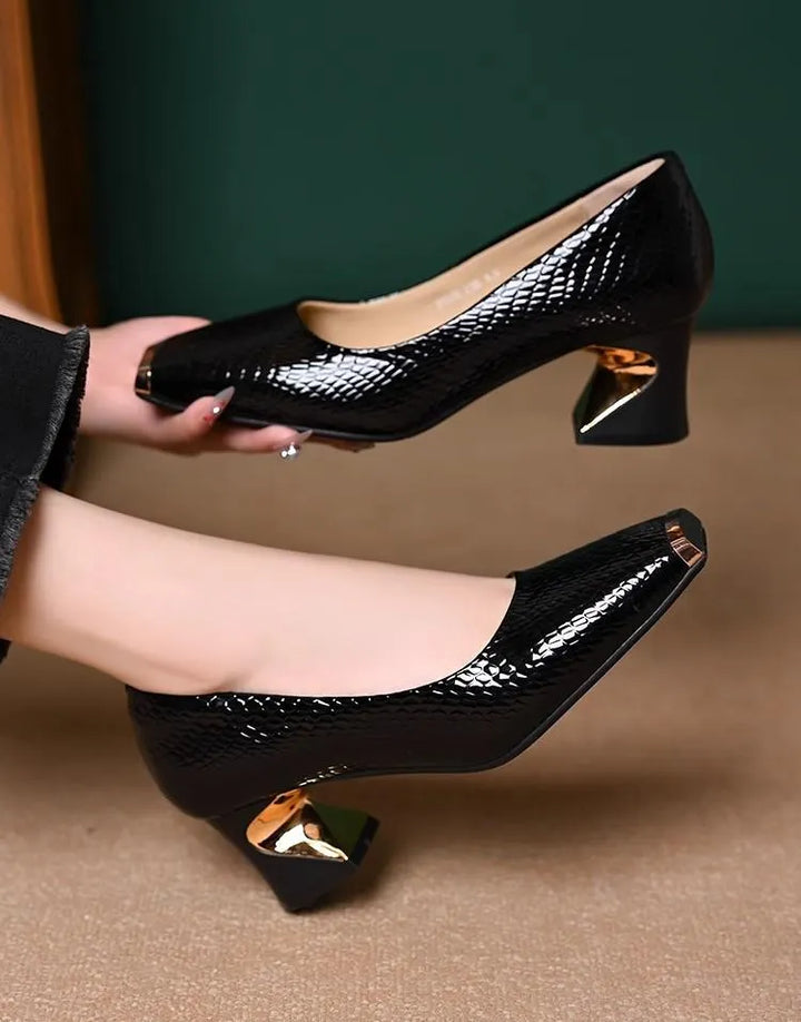 Merja – Pantofi Cu Toc Gros Și Model De Piele De Șarpe