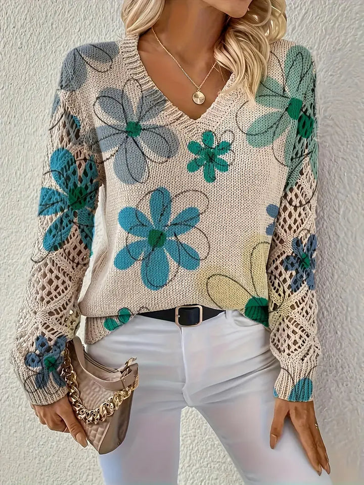 Marzena - Pulover Elegant Cu Mâneci Lungi și Imprimeu Floral