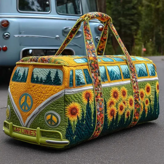 RetroBloom - Geantă de Călătorie Matlasată cu Imprimeu Vintage de Rulotă