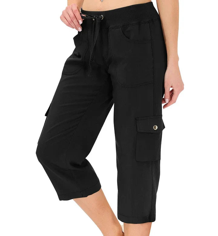 Mileni - Pantaloni Capri Confortabili Cu Talie Înaltă Și Buzunare Practice