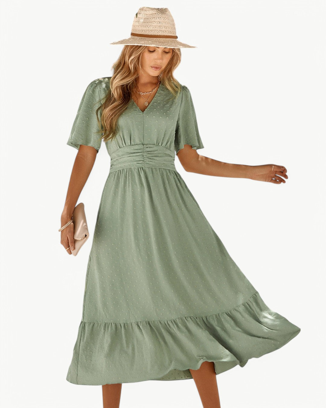 Rameena - Rochie Elegantă Cu decolteu In V Si Mâneci Scurte