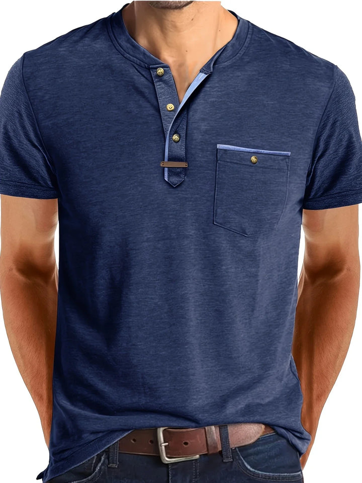 Saxon - Tricou Elegant Cu Guler Rotund și Buzunar
