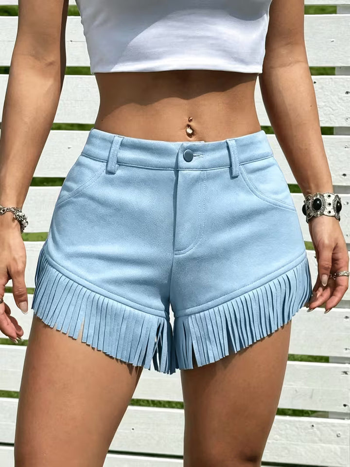 Wiliya - Șorturi Vintage Cu Franjuri și Talie Joasă