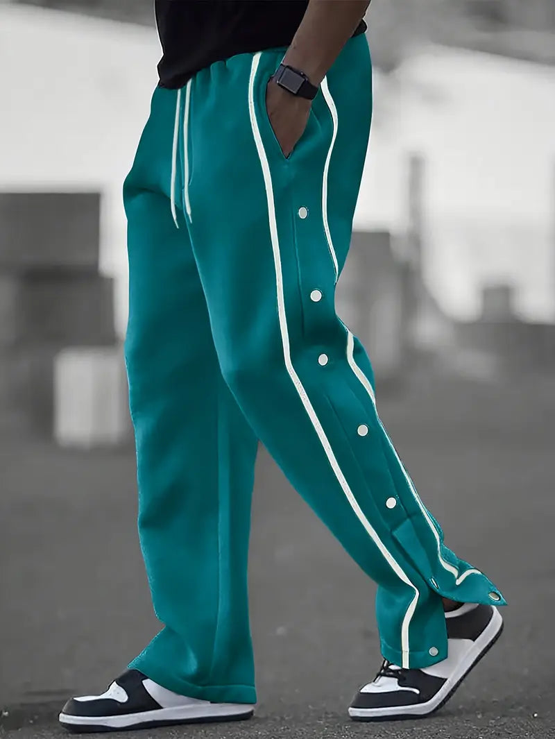 Mendis - Pantaloni Sport Casual Cu Rroi Drept și Nasturi Cu Capsă