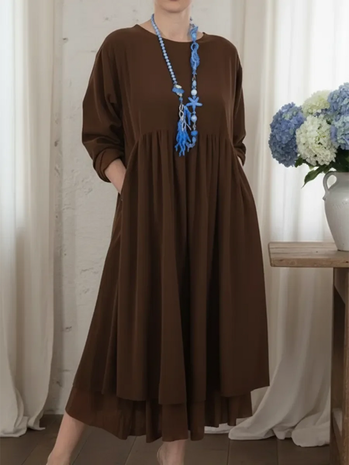 Ceinwen - Rochie Maxi Cu Tiv Liber și Dublu Stratificat