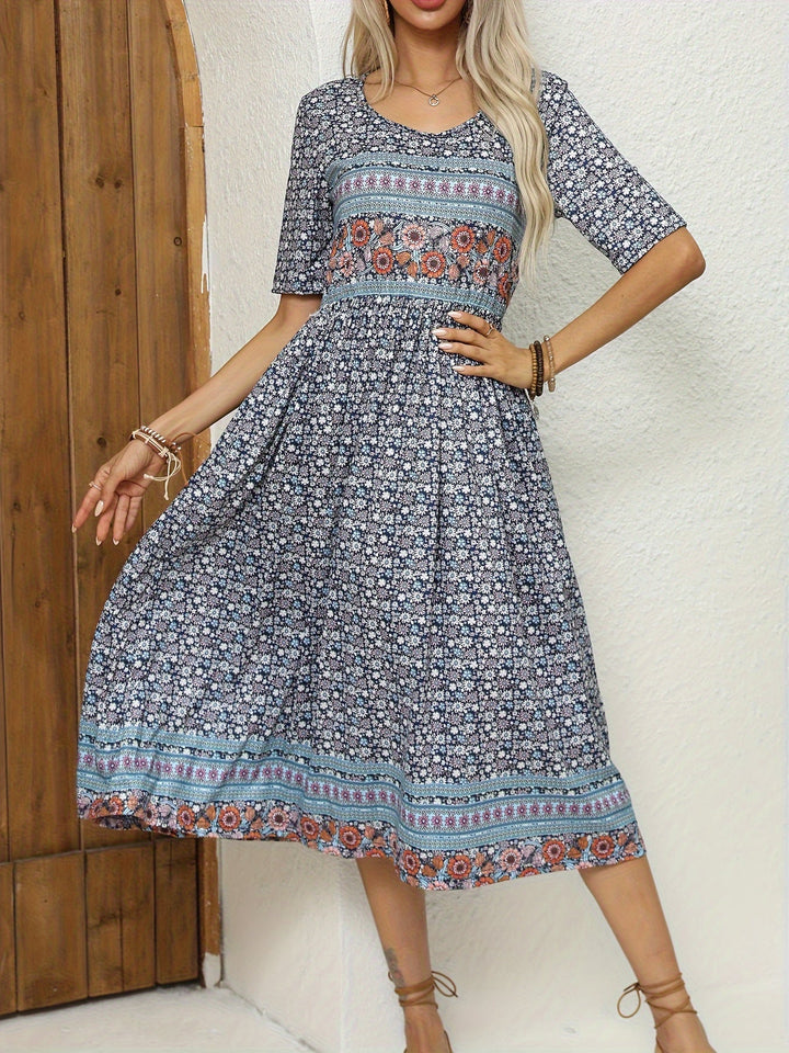 Jeeni - Rochie Cu Mâneci Scurte Si Smprimeu Floral