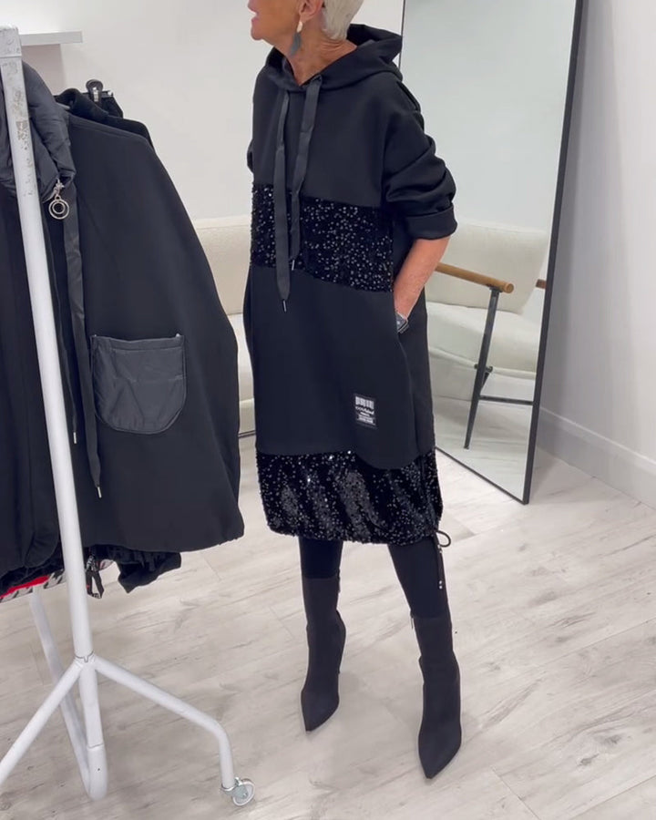 Mansherry - Rochie Cu Glugă în Stil Patchwork la Modă