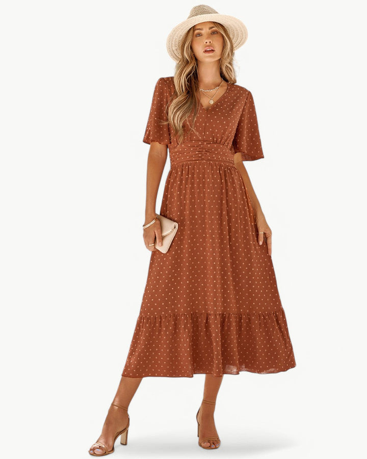 Rameena - Rochie Elegantă Cu decolteu In V Si Mâneci Scurte
