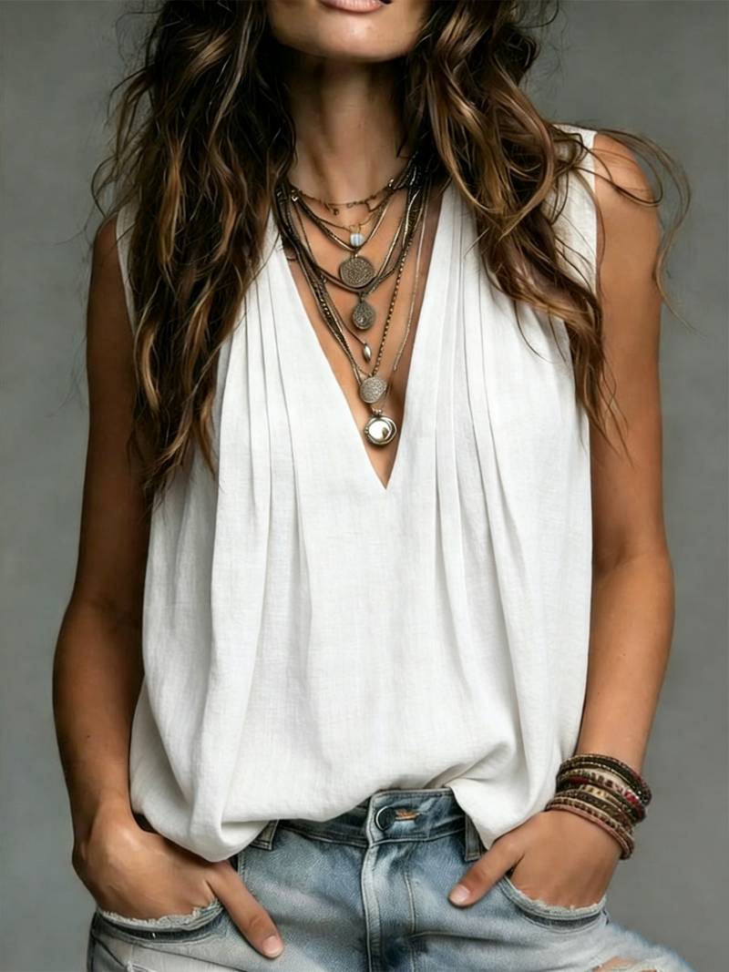 Reem - Sleeveless Pleated Loose fit Blouse