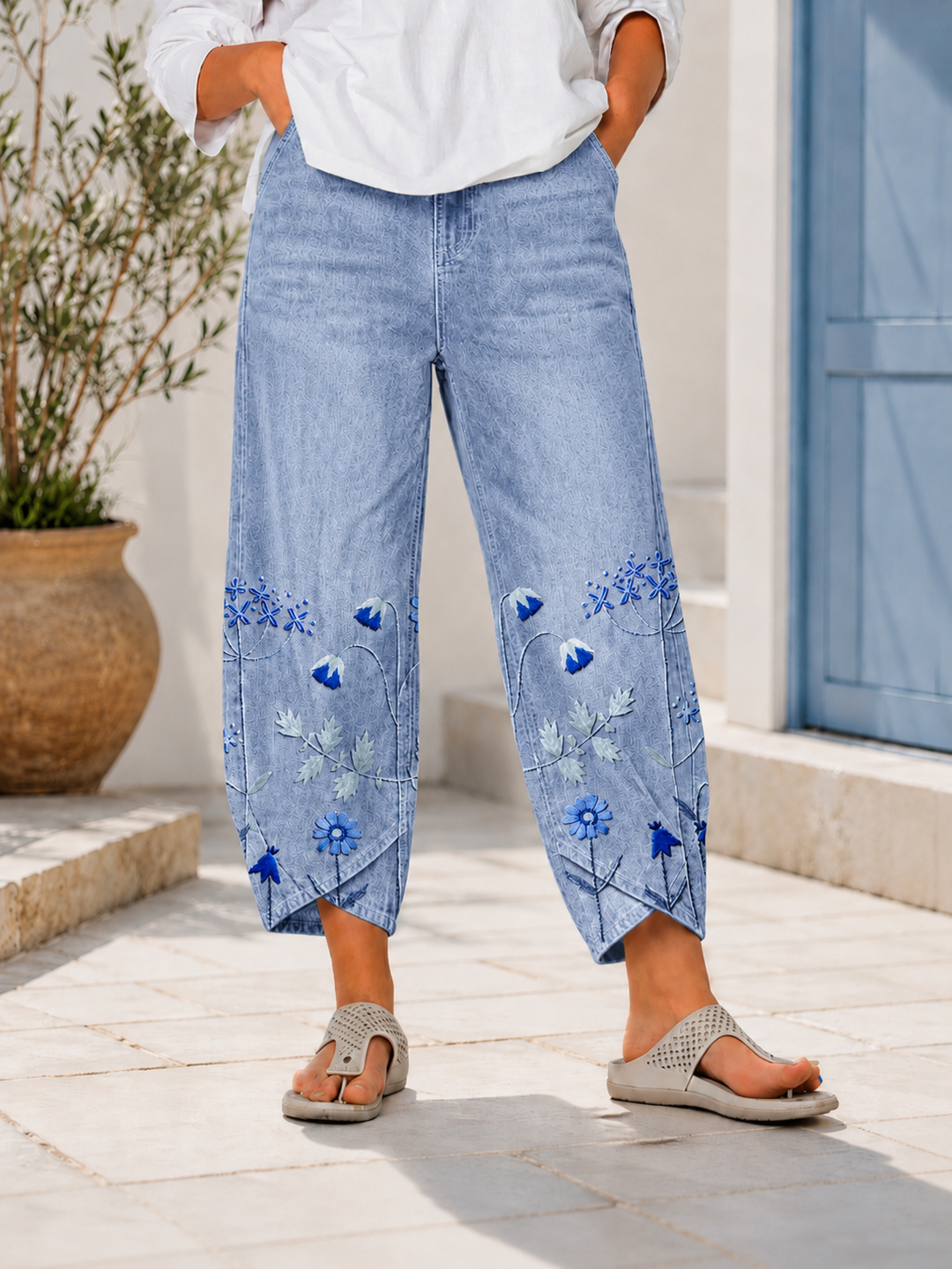 Selcen - Pantaloni Casual Cu Broderie