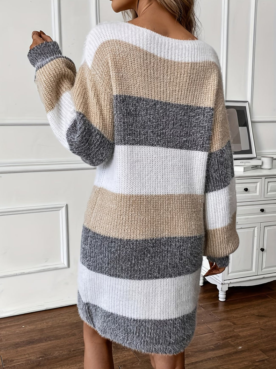 Dastina - Rochie-pulover Tricotată Cu Mâneci Lungi