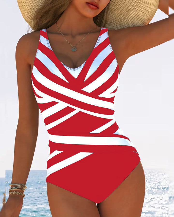Sulinna - Costum De Baie Integral Casual, Cu Dungi