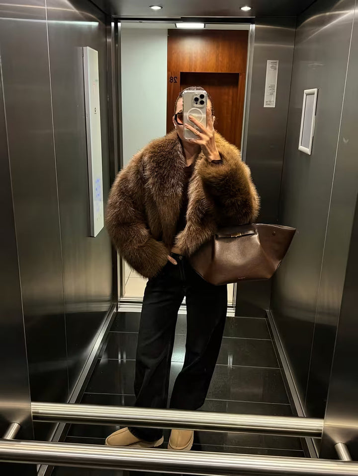 Jorida – Jachetă Oversized Din Blană Artificială, Scurtă, Cu Revere