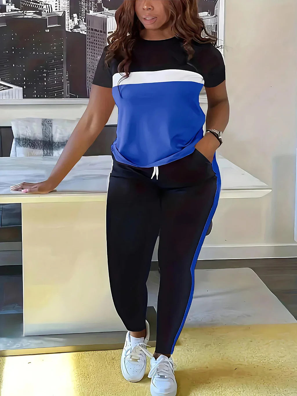 Fotini - Costum Sportiv Cazual Colorat La Modă Pentru Vară