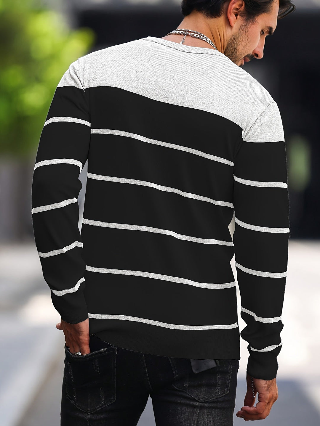 Michiel - Pulover Casual cu Dungi și Mâneci Lungi