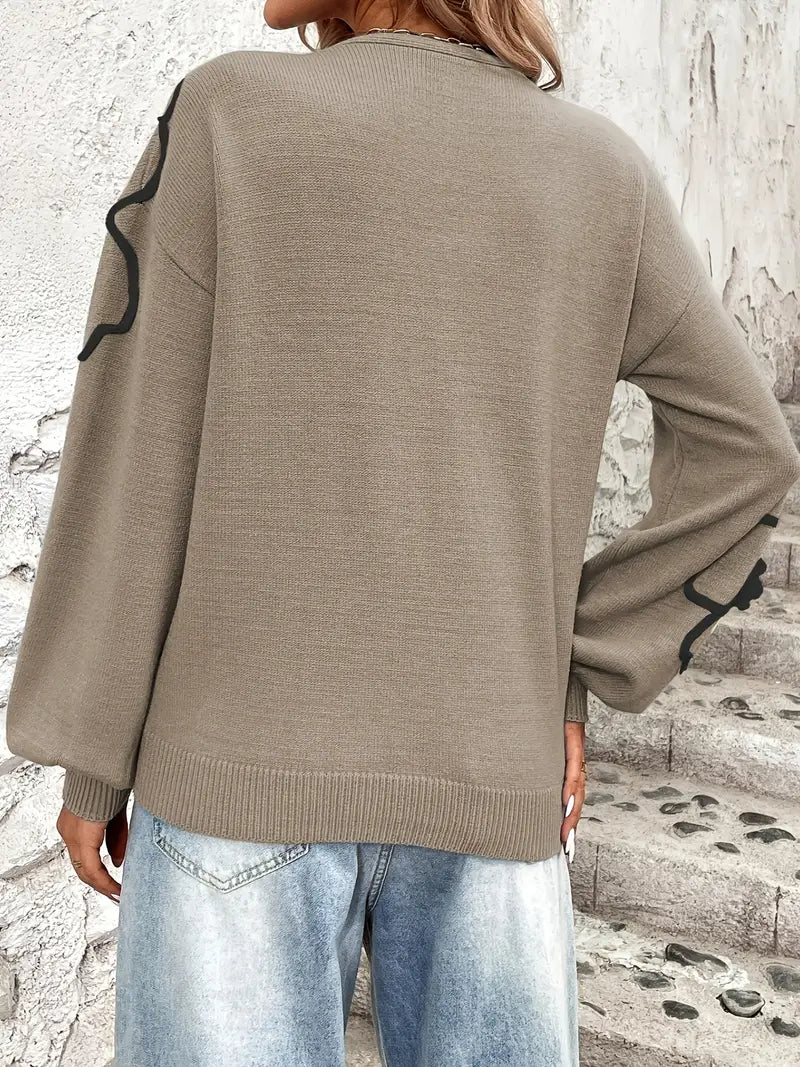 Semira - Pulover Cu Mâneci Lungi Si Broderie Floare