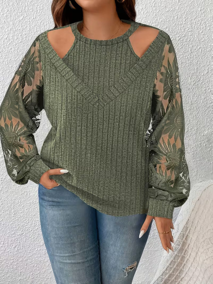 Suchinda - Tricou Cu Mâneci Lungi, Cu Șireturi Și Două Straturi De Dantelă