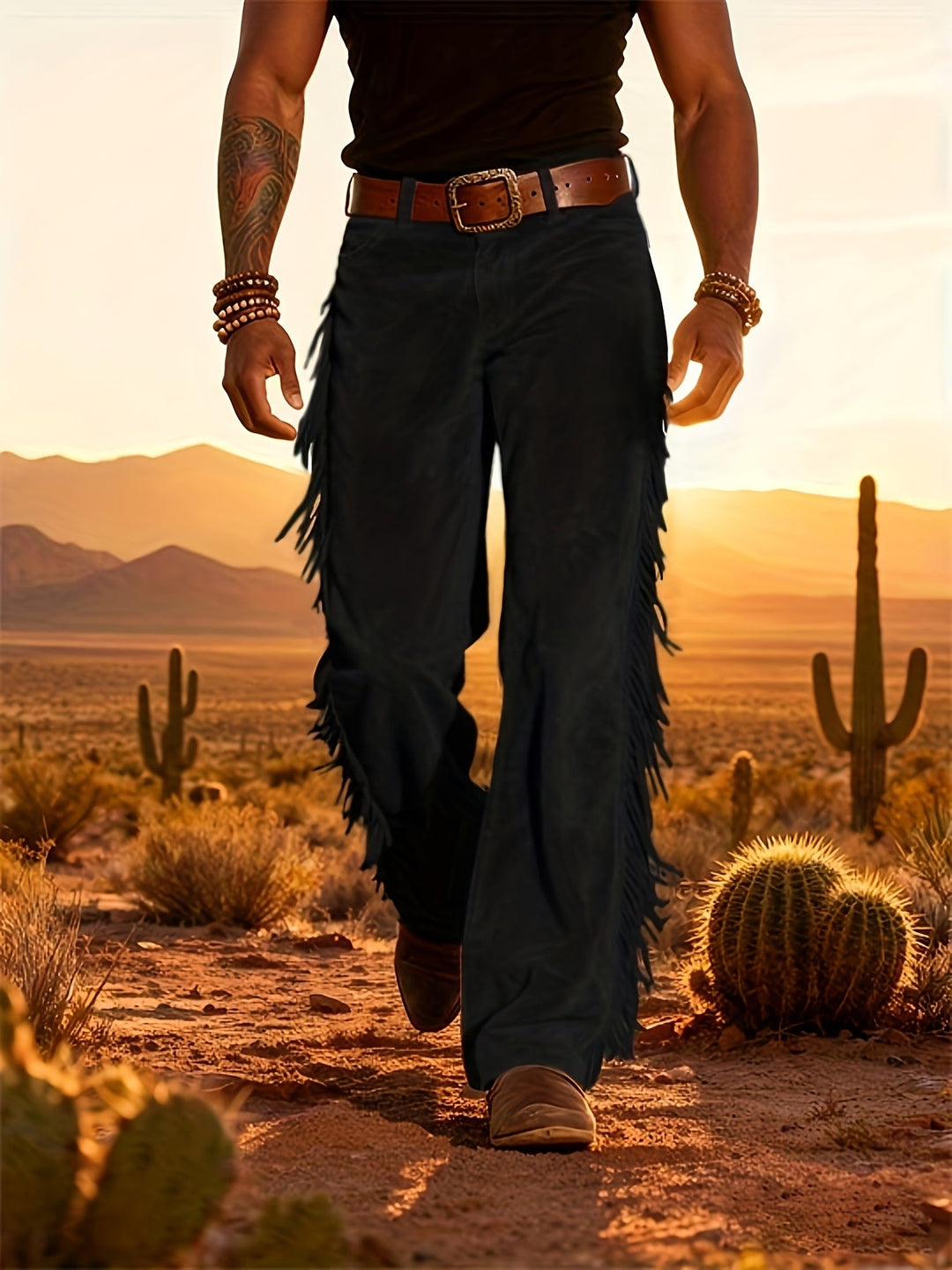 Altan - Pantaloni Casual Retro Western Cu Franjuri