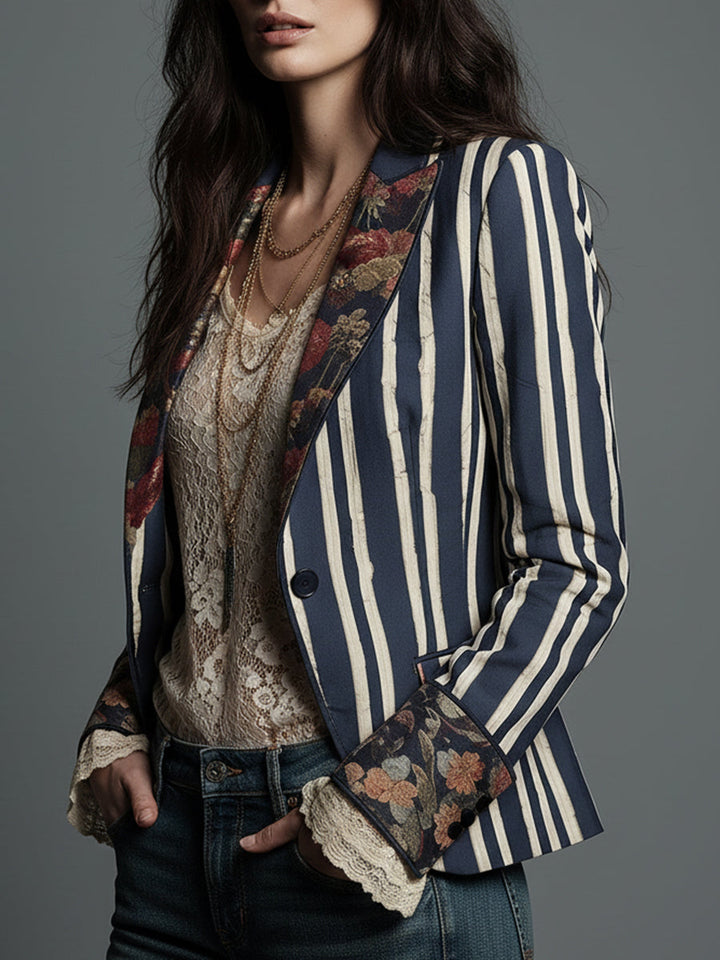 Shalisa - Blazer Cu Dungi în Stil Boem