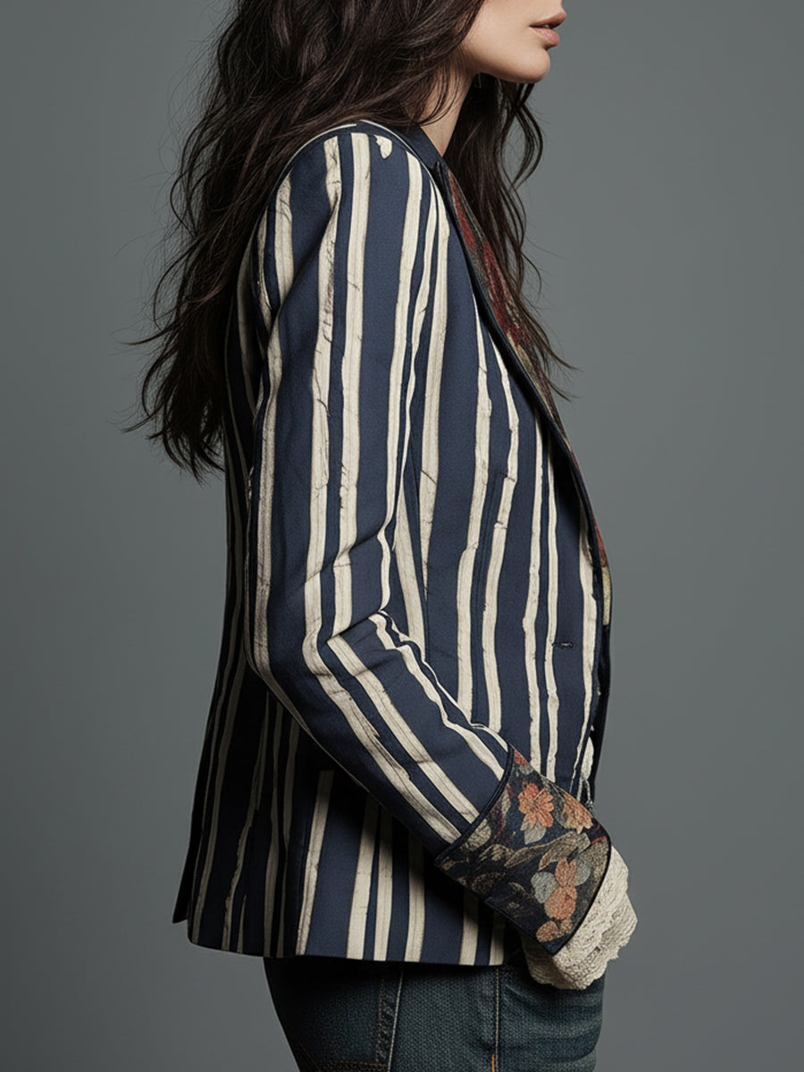 Shalisa - Blazer Cu Dungi în Stil Boem